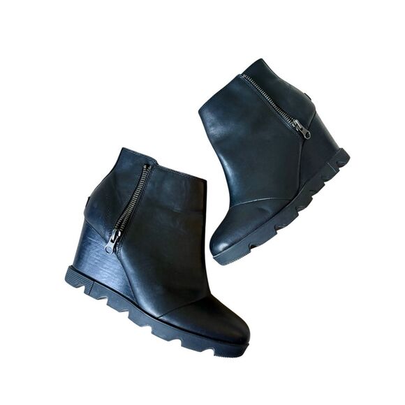 SOREL Joan Uptown Zip Wedge Leather Boots size 11 Black - Picture 3 of 12